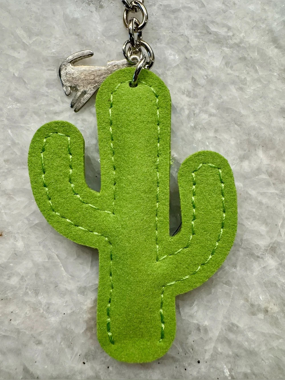 New Green Crystal Desert Cactus w/ Howling Coyote Purse Bag Charm Keychain 6.75”